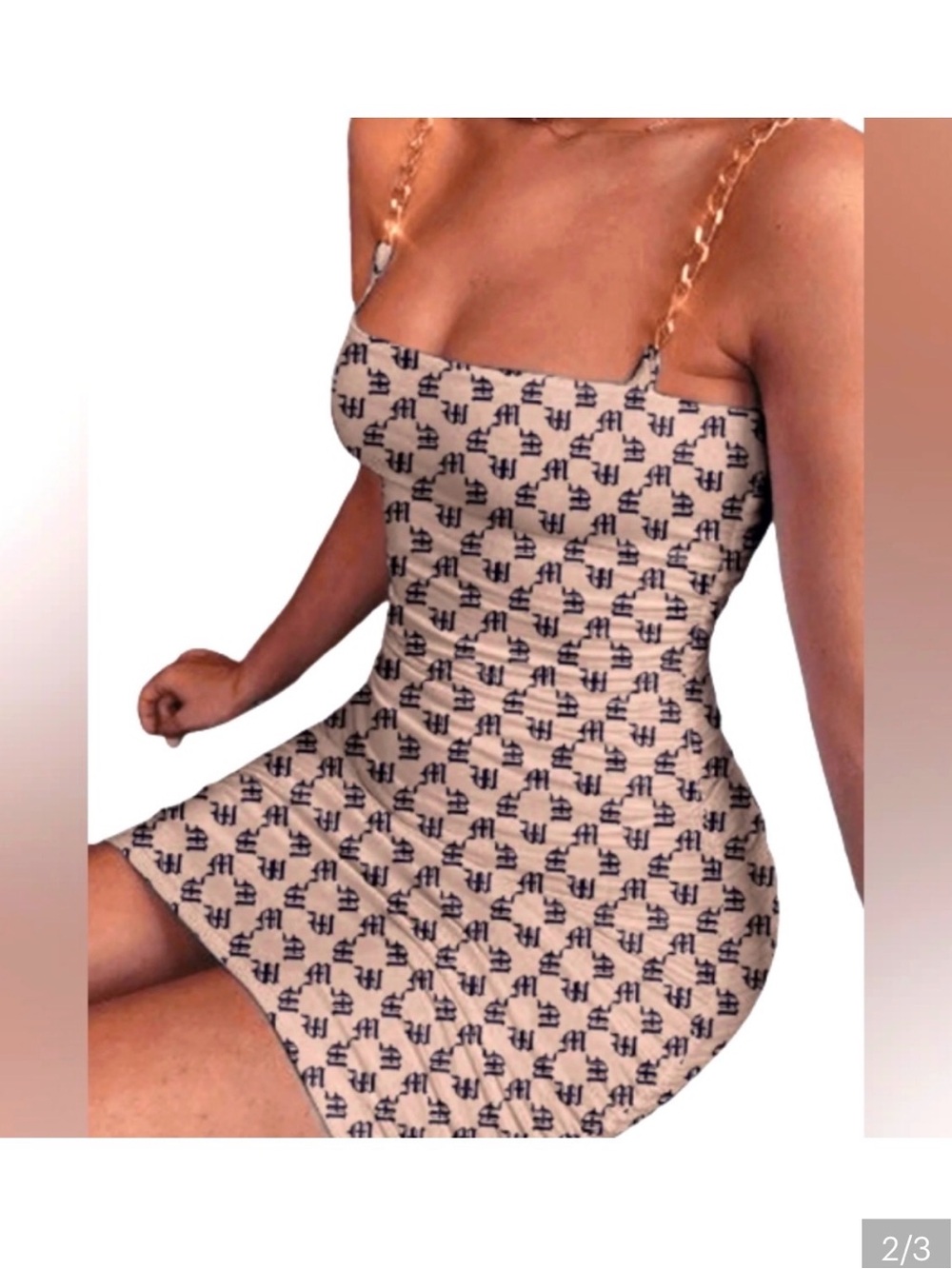 Gray and black Slip Dress with Spaghetti gold chainStraps